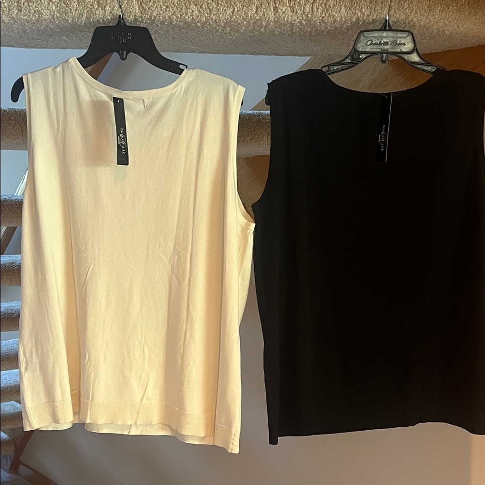 Set of 2 August Silk woman Black and Cream Tank Tops. Size 1X - Picture 2 of 14